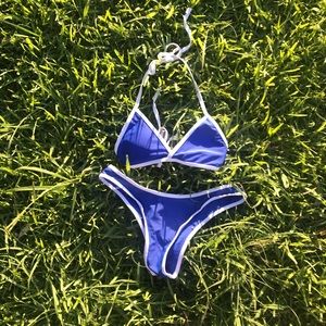 Blue and white bikini